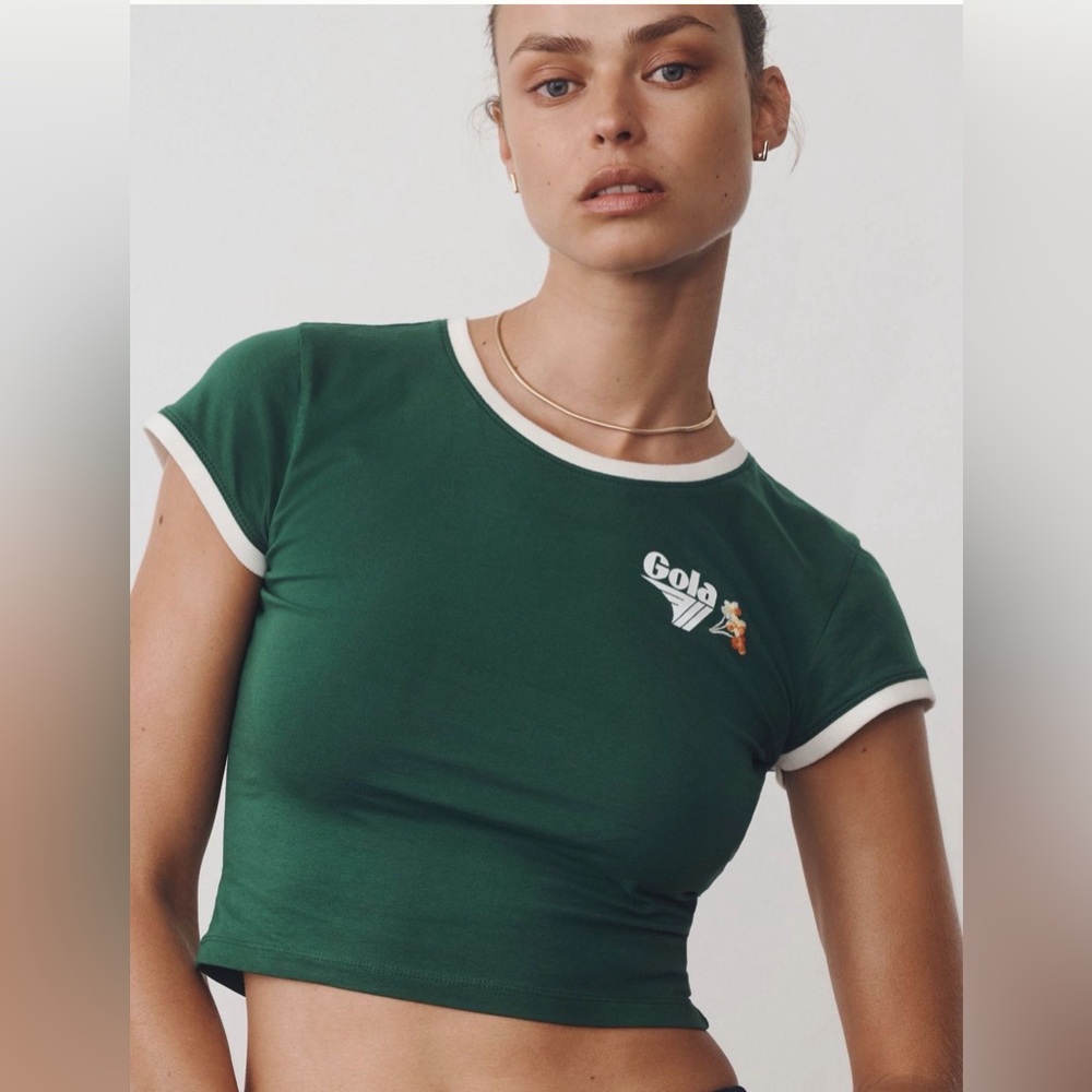 Gola Green Ringer Crop Baby Tee with White Trim